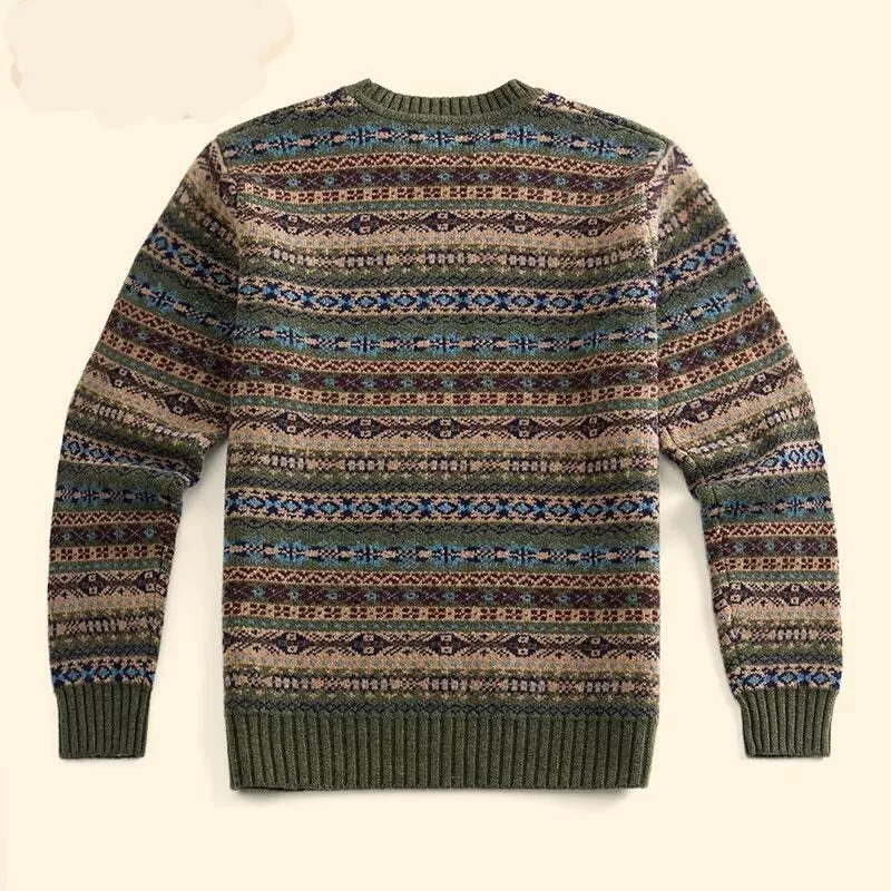 Fair Isle Pull Over Sweaters New Arrival Autumn And Winter Men's Vintage Thick Pullovers O-neck Sweater Men