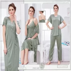 Fancy Ladies Bridal 4Pc Gown Nighty Set For Women