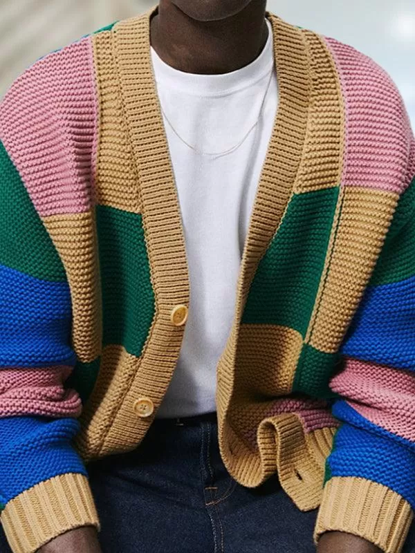 Fashionable Multicolor Men Cardigan Sweater