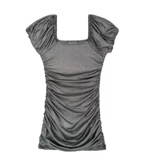 FBZ Girls Pebble Metallic Silver Short Sleeve Ruched Dress