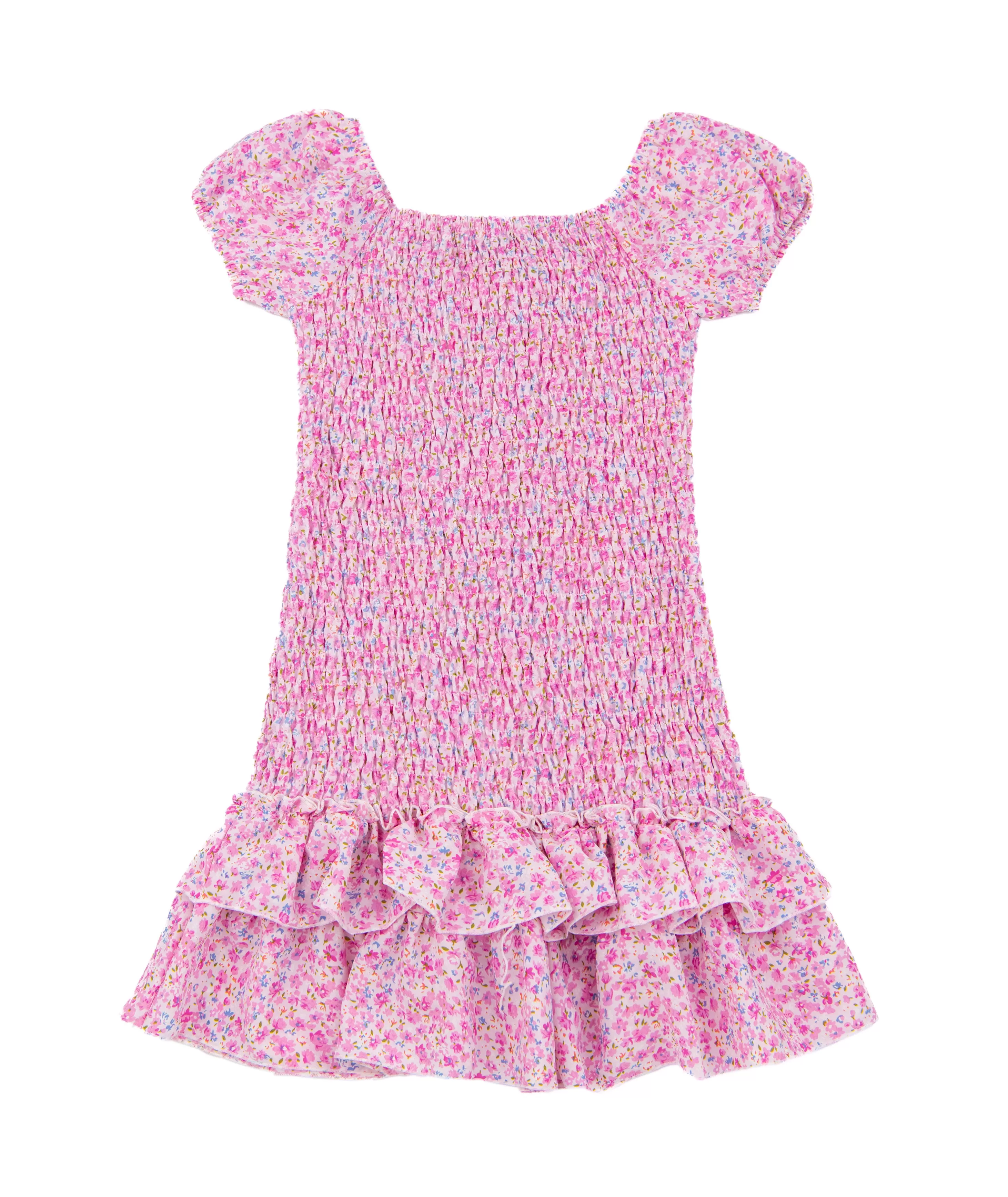 FBZ Girls Pink/Blue Floral Smock Dress