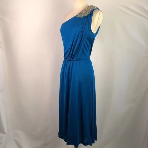 FendiCobaltBlue One Shoulder With Beaded Evening Dress