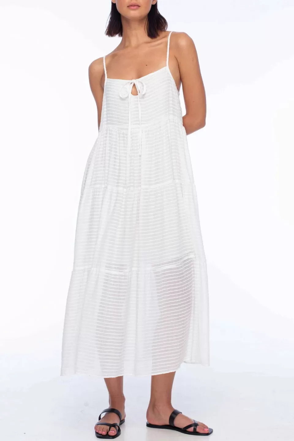 Flora White Cami Tiered Midi Dress