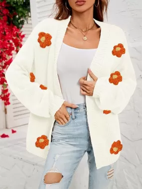 Floral Lantern Sleeves Cardigan Sweater