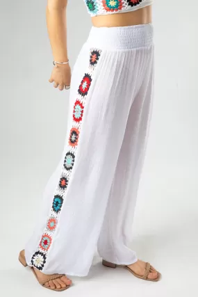 Floral Panel Crochet Pants