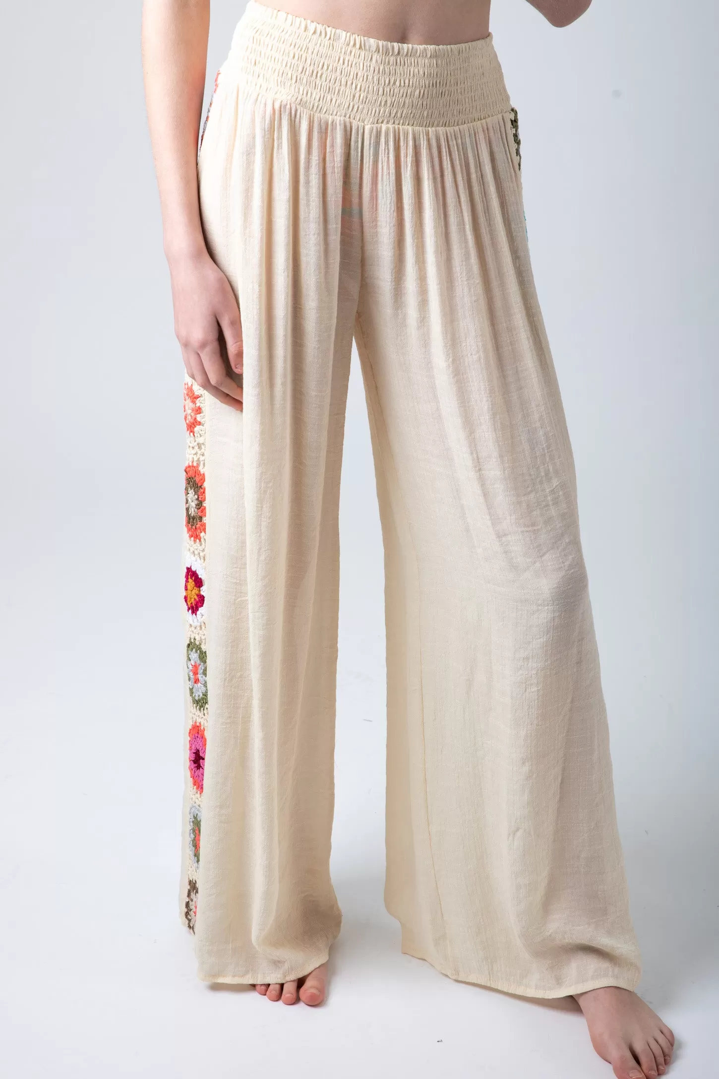 Floral Panel Crochet Pants