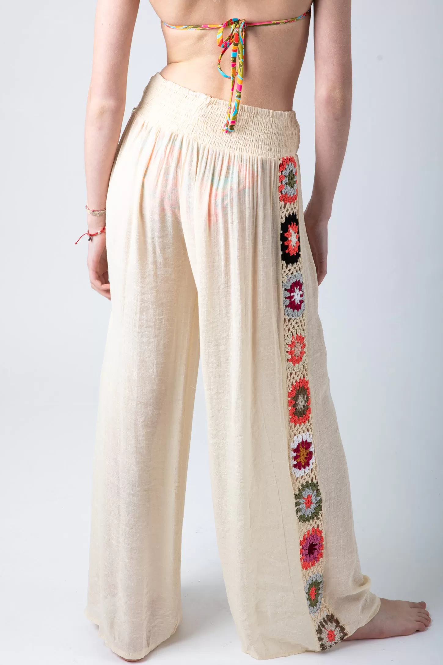 Floral Panel Crochet Pants