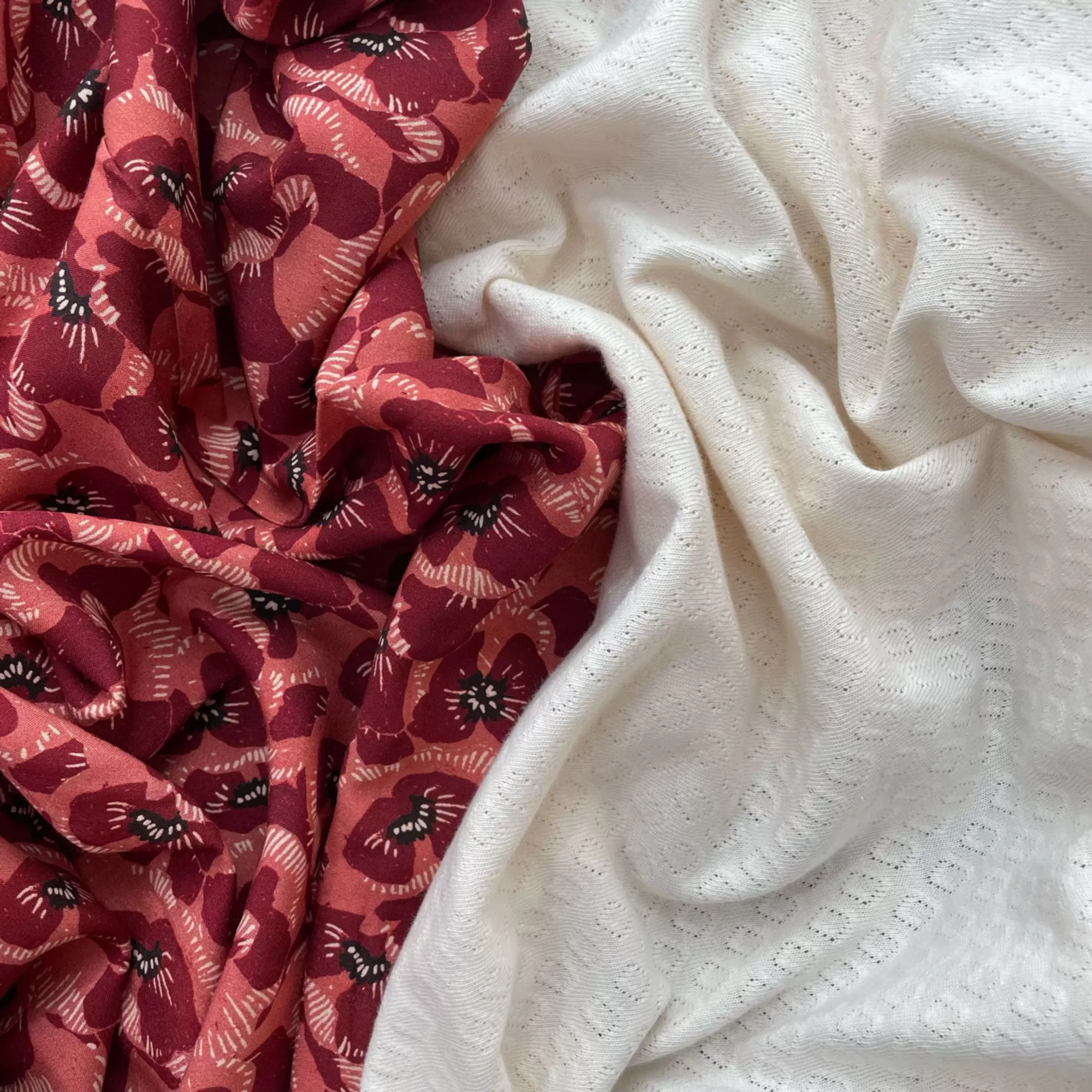 Floral Rayon Challis Fabric from France in Poppy Blossoms