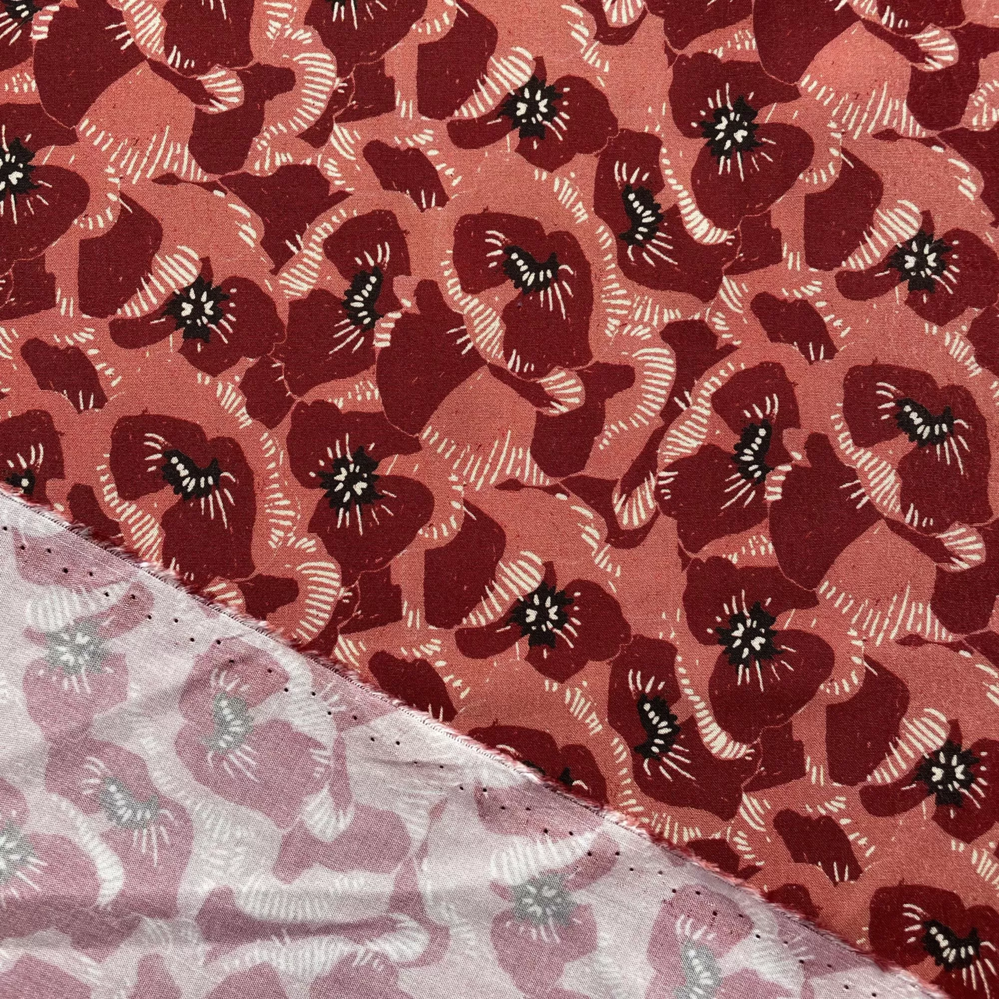 Floral Rayon Challis Fabric from France in Poppy Blossoms