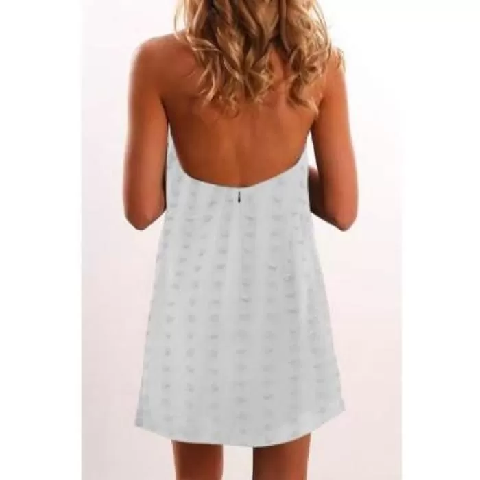 Frayed Dot Halter Dress - White