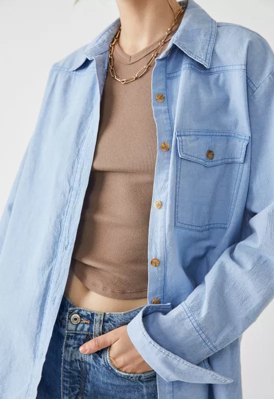 Free People - Manchester Button Down Solid Blue Combo