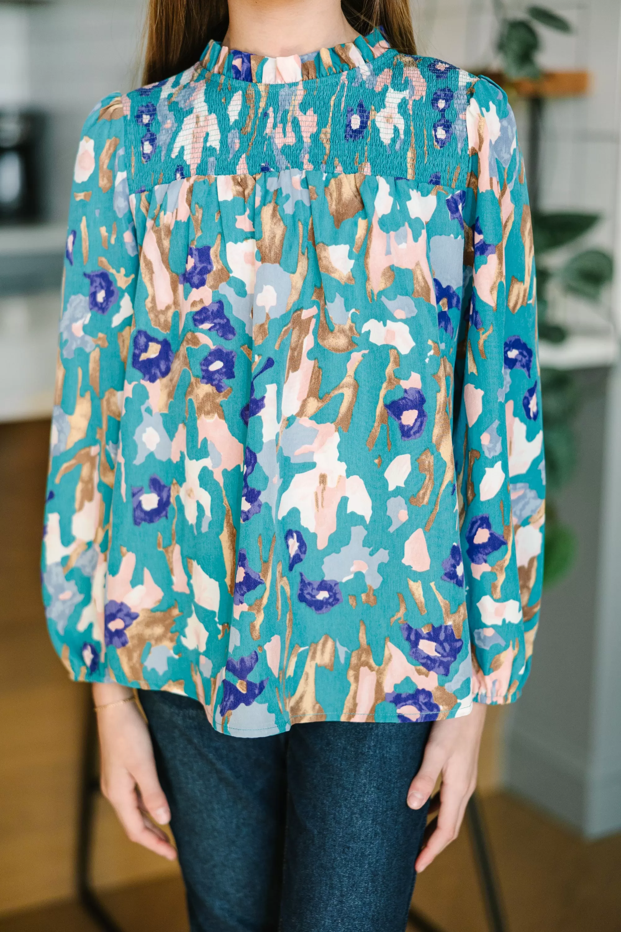 Girls: Raise Your Standards Teal Blue Floral Blouse