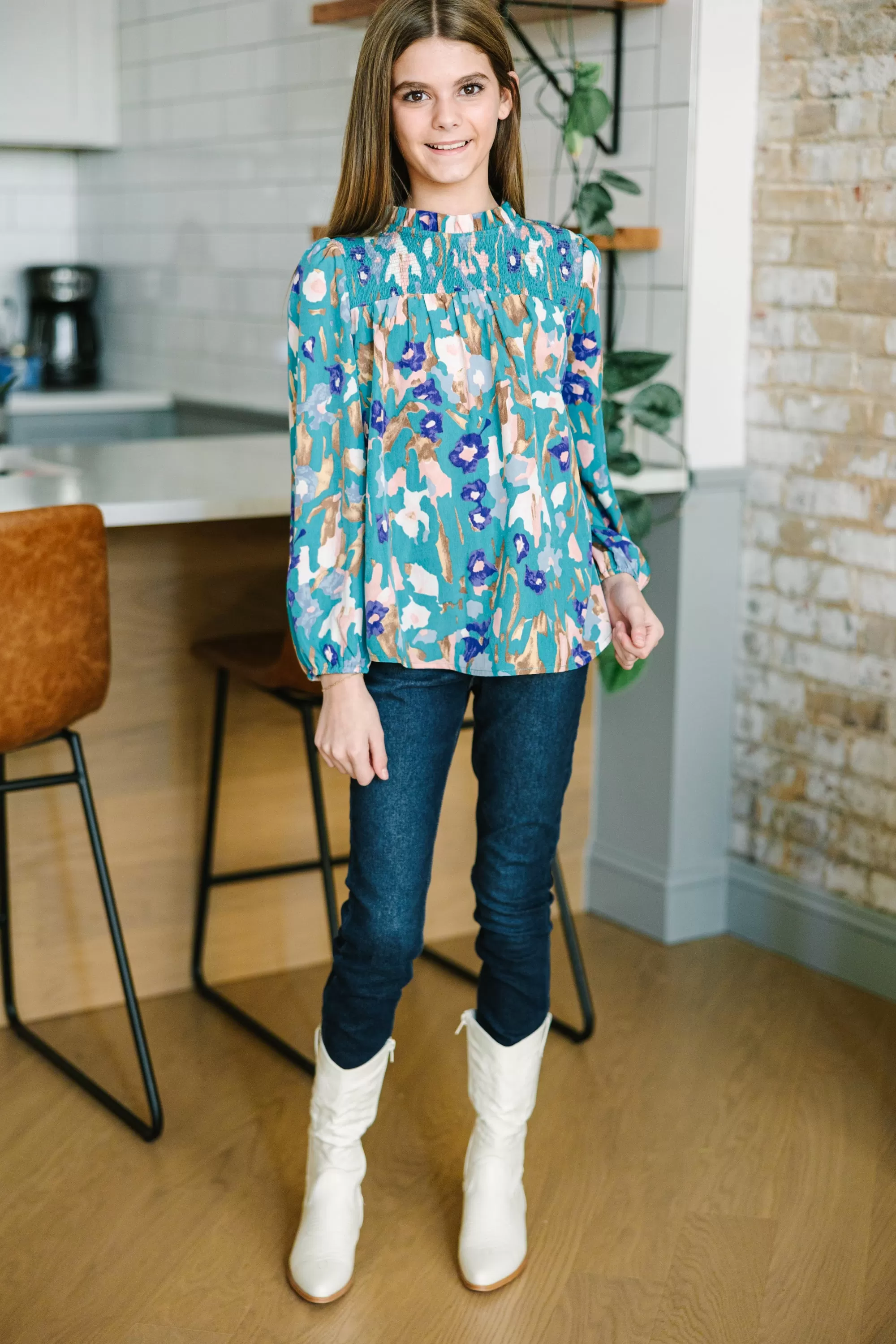 Girls: Raise Your Standards Teal Blue Floral Blouse