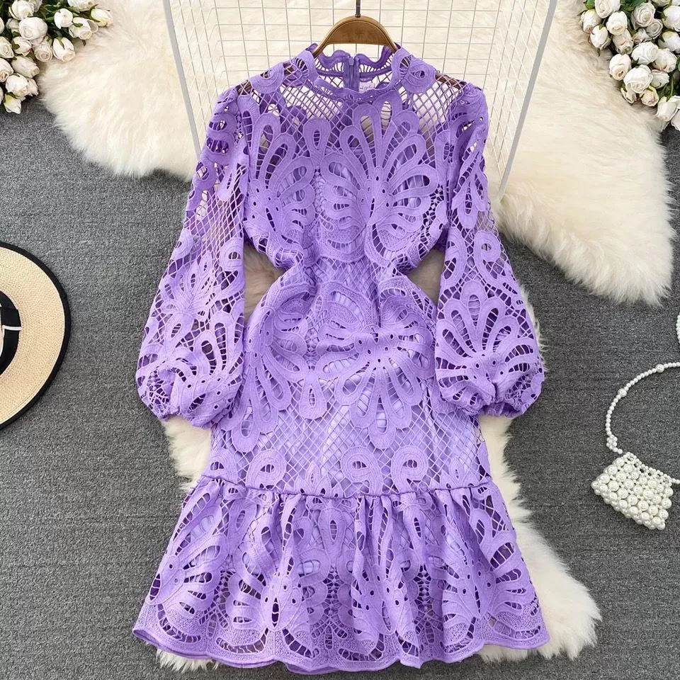 Glenda Lace Lined Bishop Sleeve Dress