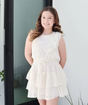 Global Love Juniors Off White Eyelet Lace Ruffle Dress