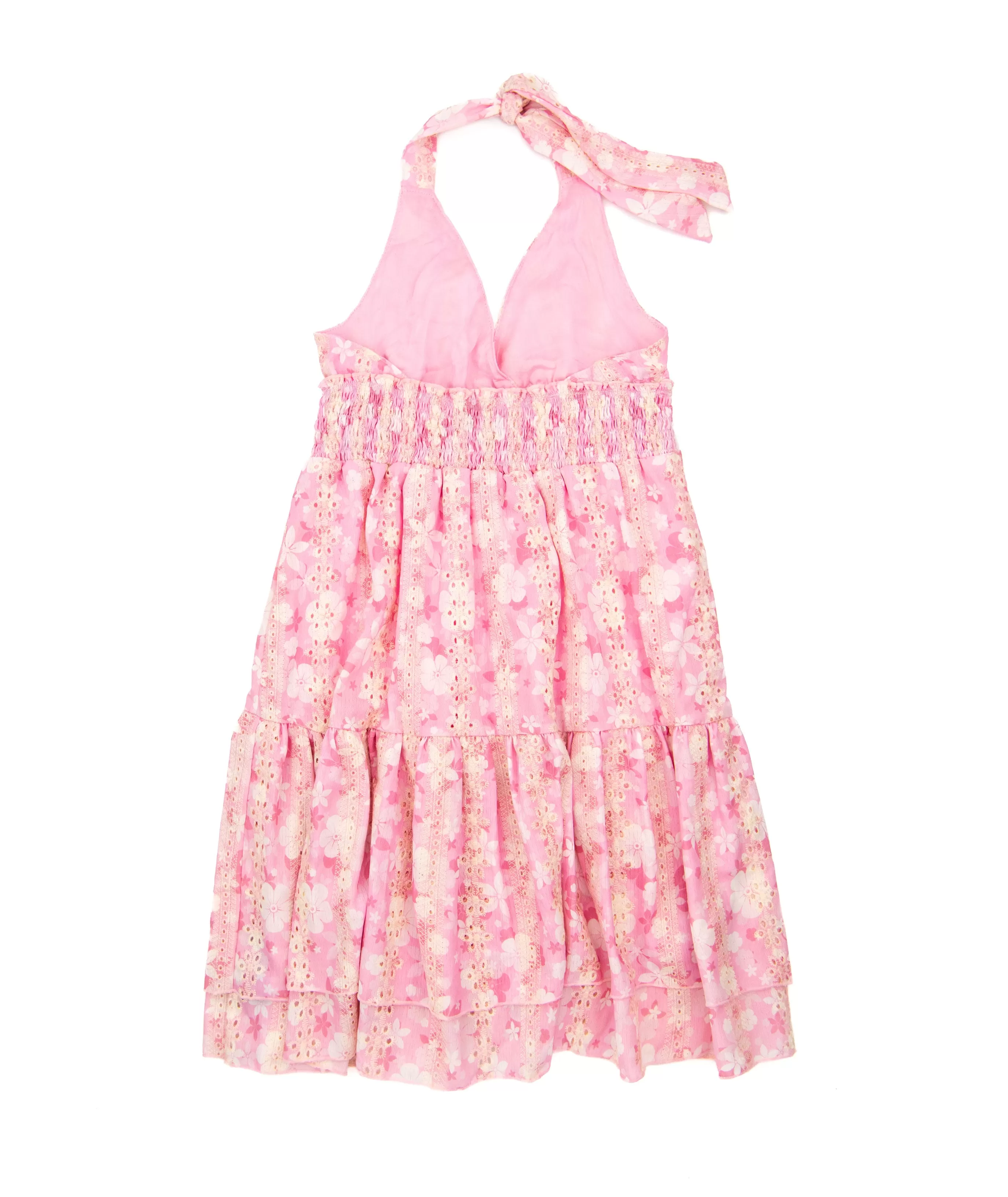 Global Love Juniors Pink Floral Eyelet Halter Dress