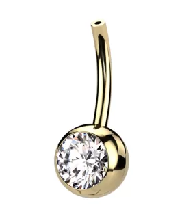 Gold PVD Bezel Clear CZ Titanium Threadless Belly Button Ring Base