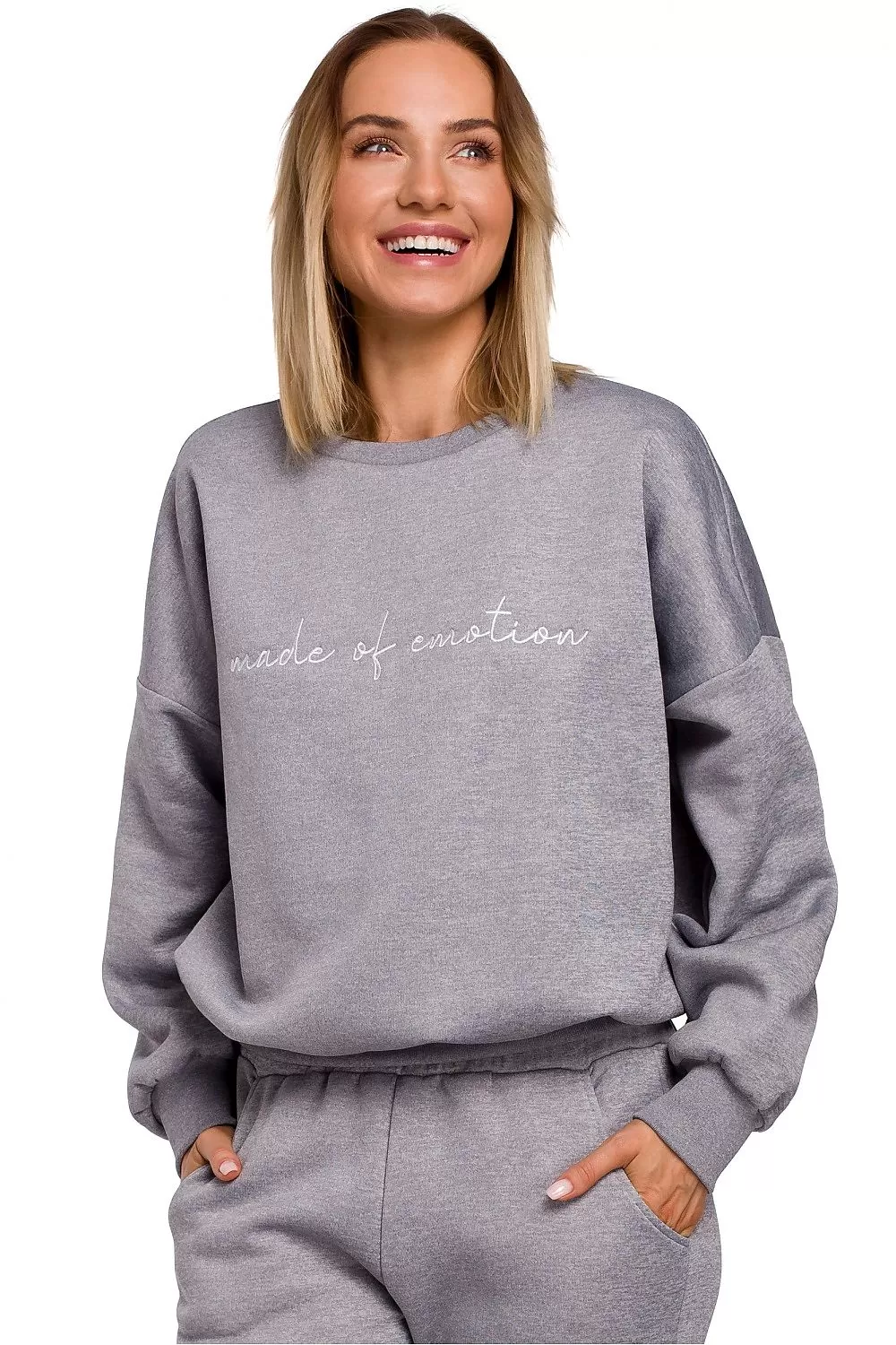 Grey Oversized Sweatshirt with Embroidery