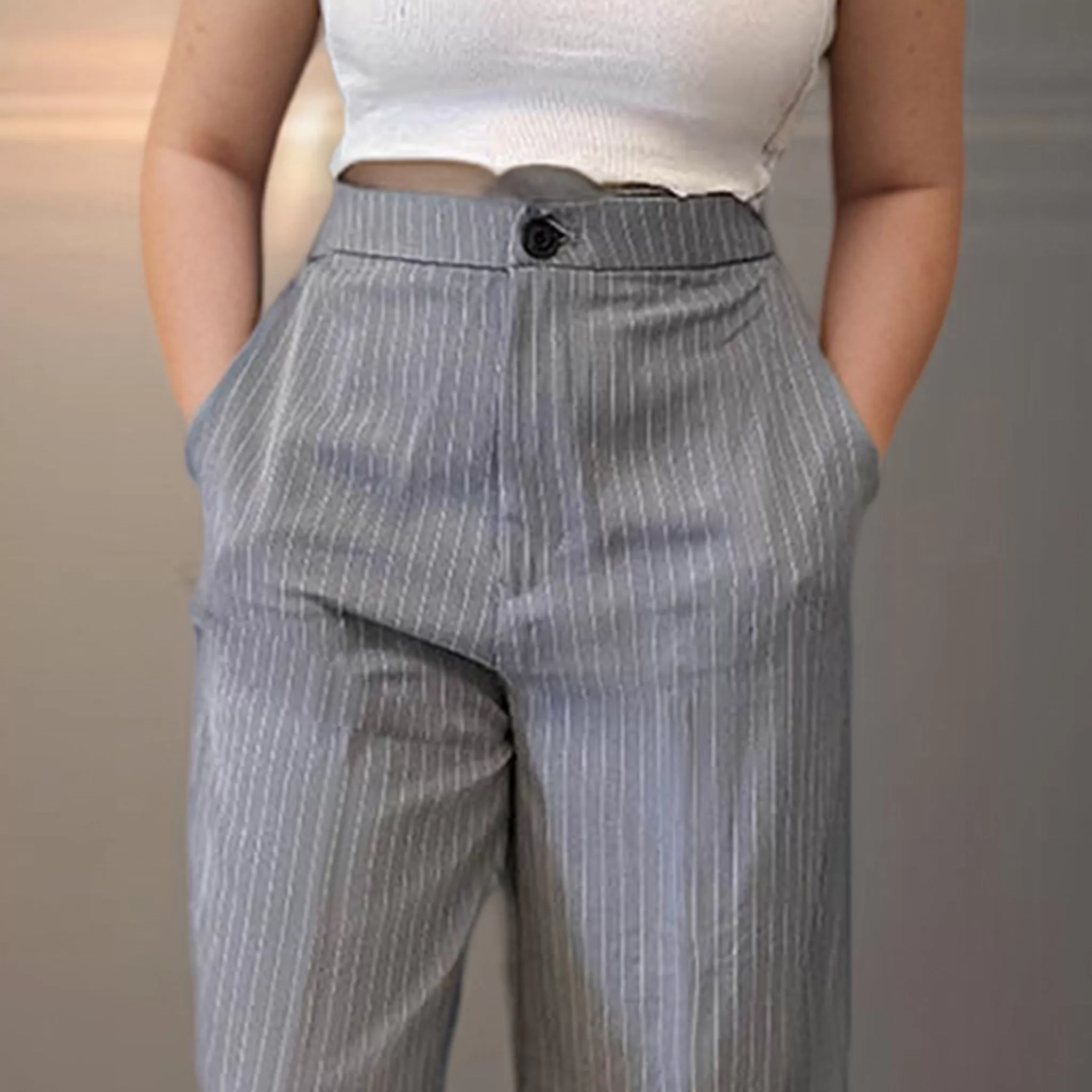 Grey Striped Korean Pants