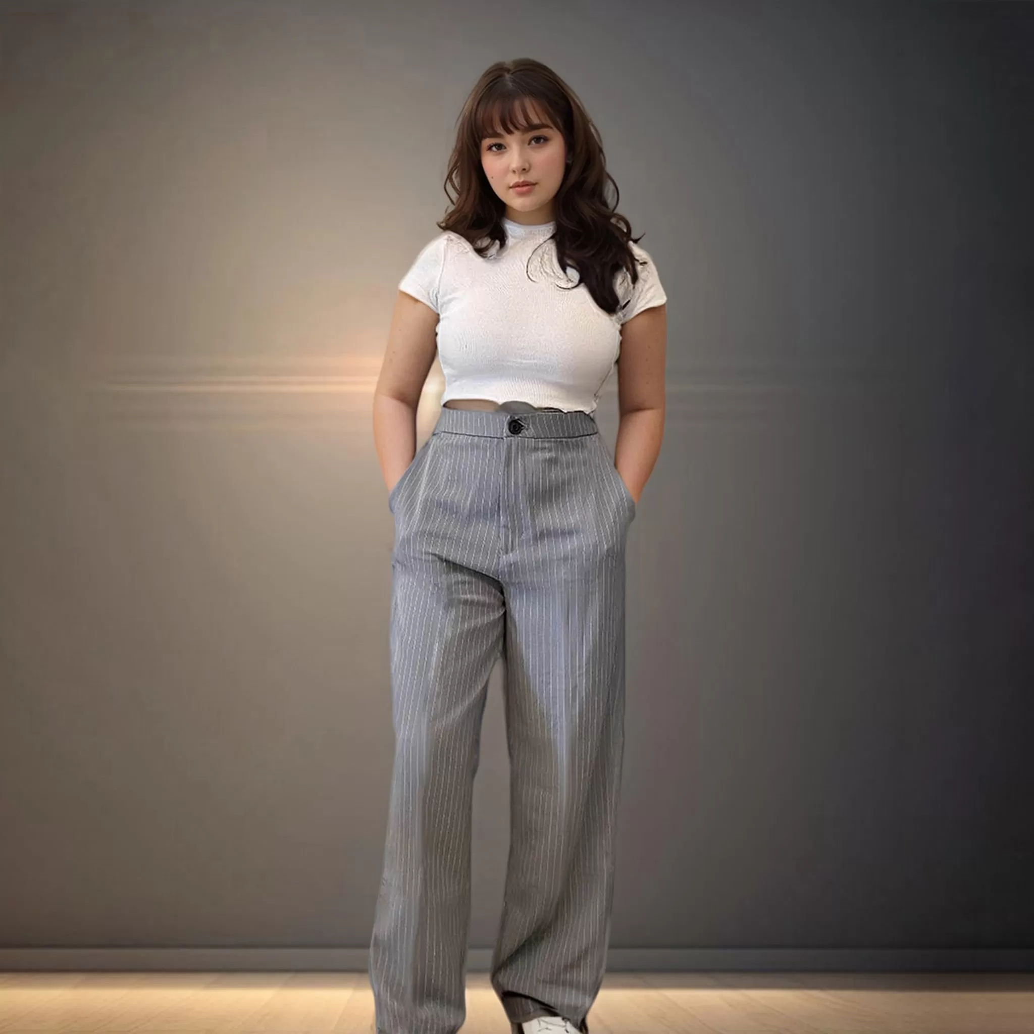 Grey Striped Korean Pants