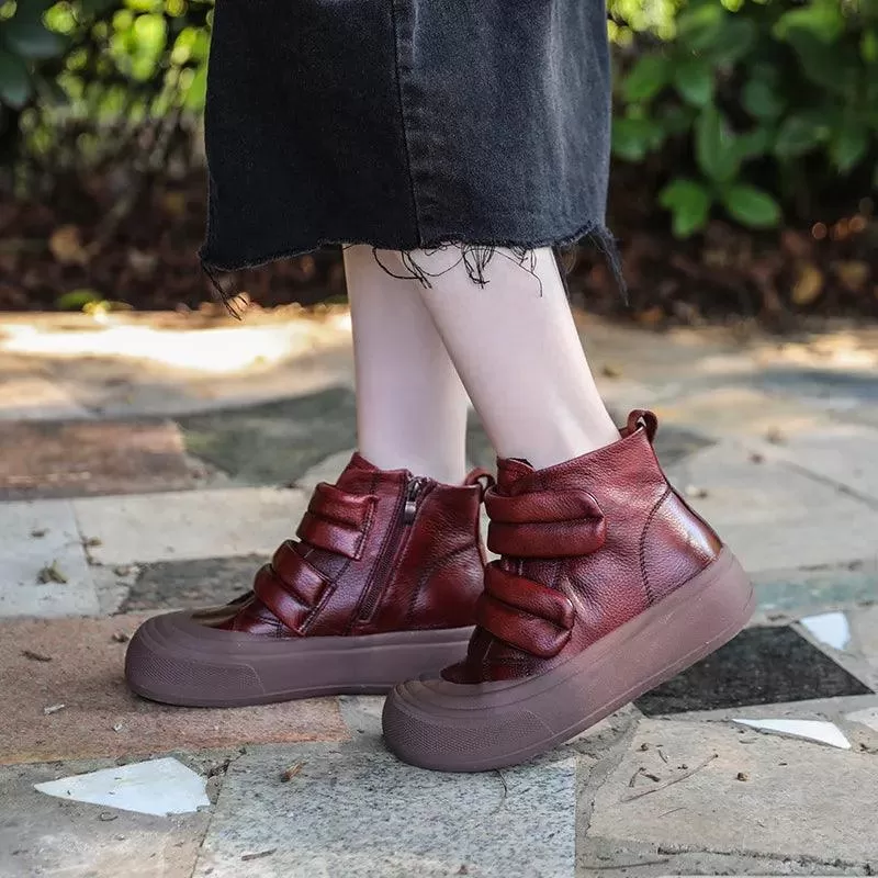 Handmade Red Leather Chelsea Ankle Boots - Women's Casual Shoes (TF111)