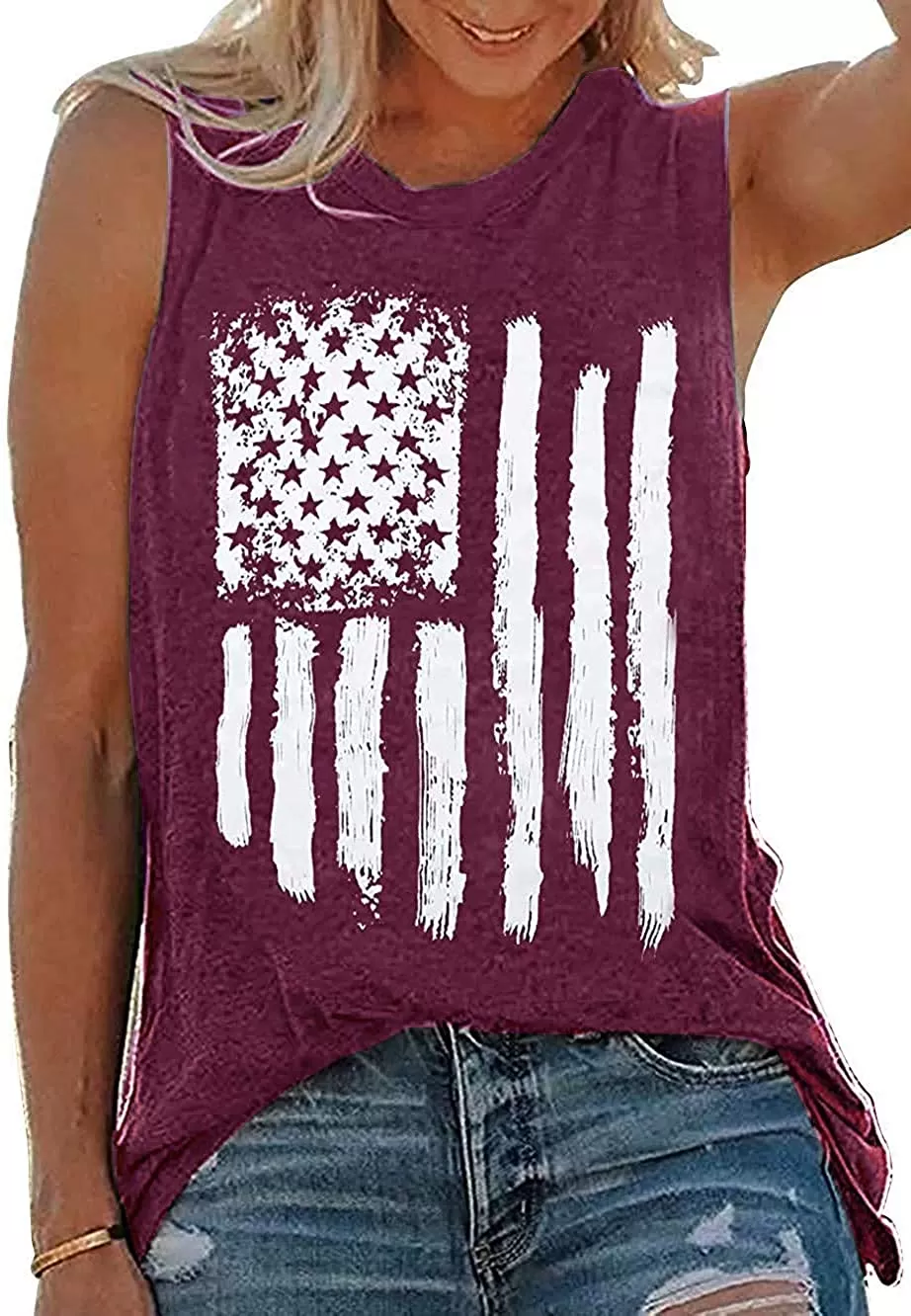 Haute Edition Women'sUSAAmerican Flag 4th of July Casual Loose Fit Tops With Plus