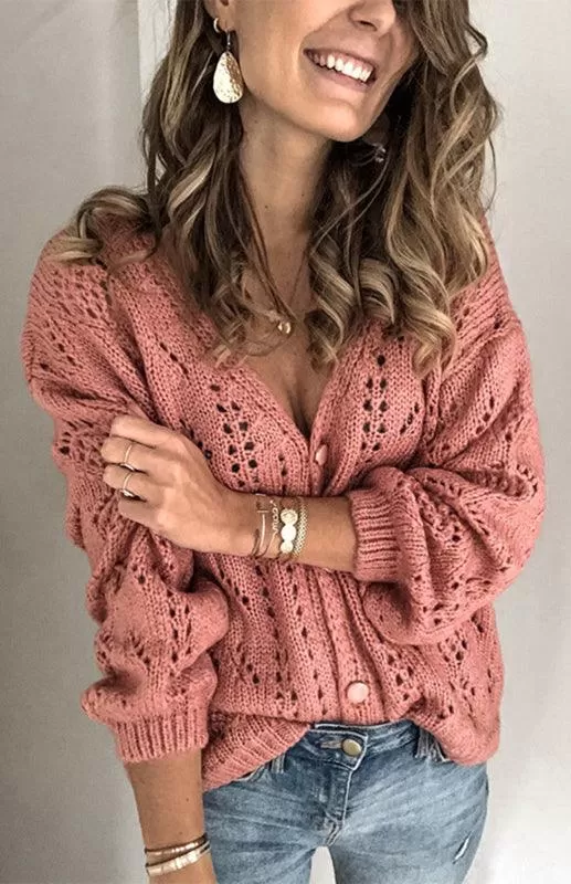 Holes Pattern Women Cardigan Sweater