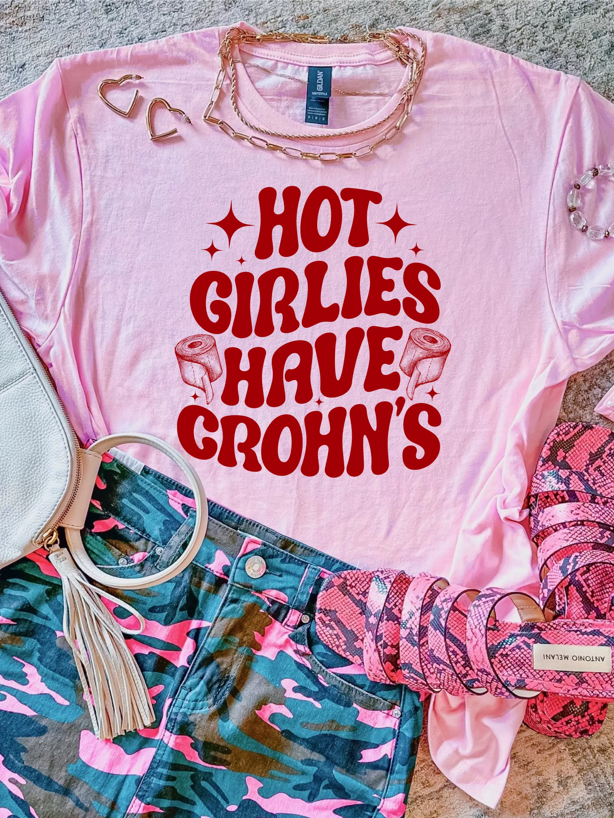 Hot Girlies Have Crohn's ~ Unisex T-shirts, Sweatshirts, Raglans and Tank Tops Relaxed Fit Printed In The USA