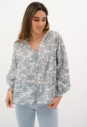 Humidity Chi Chi Long Sleeved Elysian Blouse - Navy Print