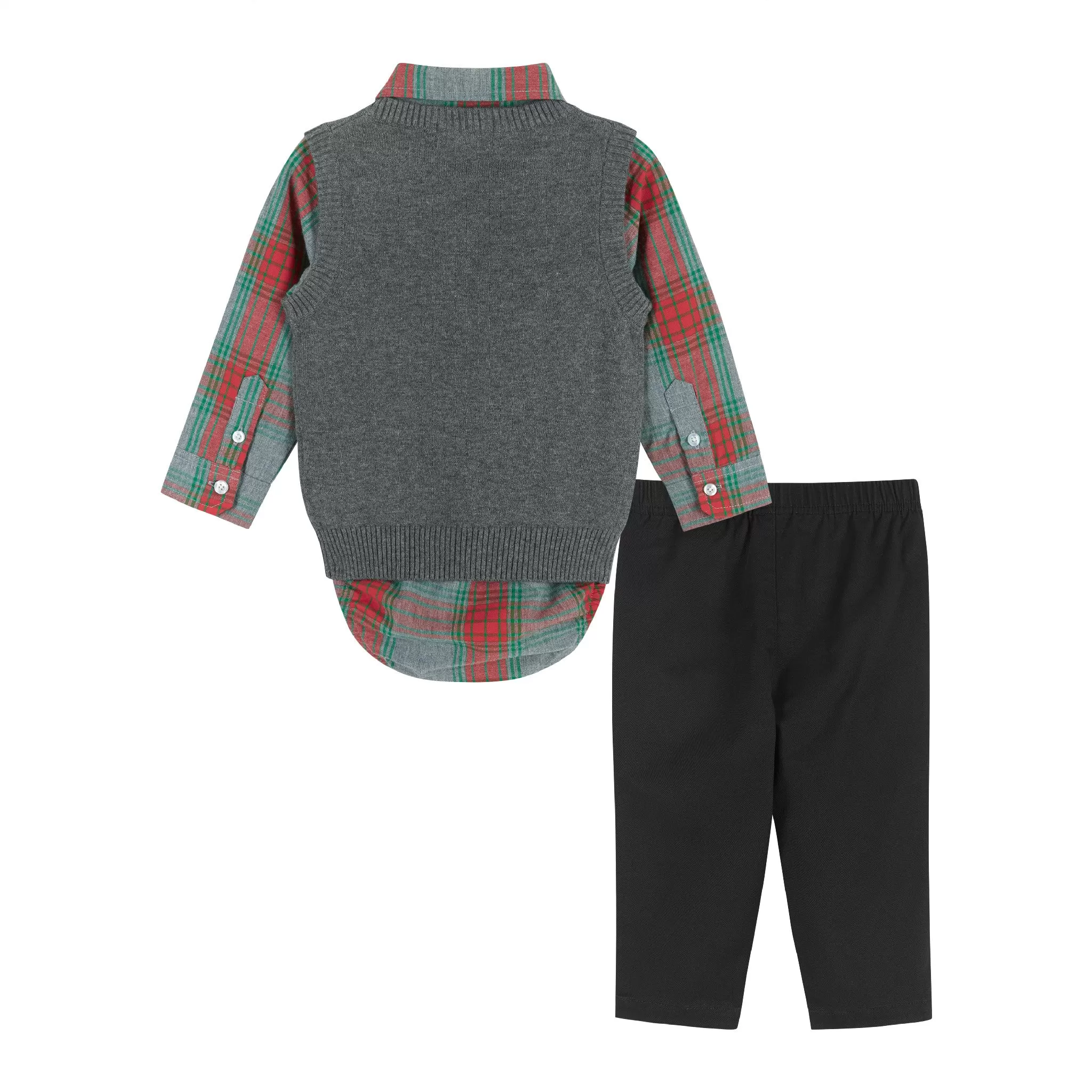 Infant Holiday Check Buttondown w/Vest Set  | Grey