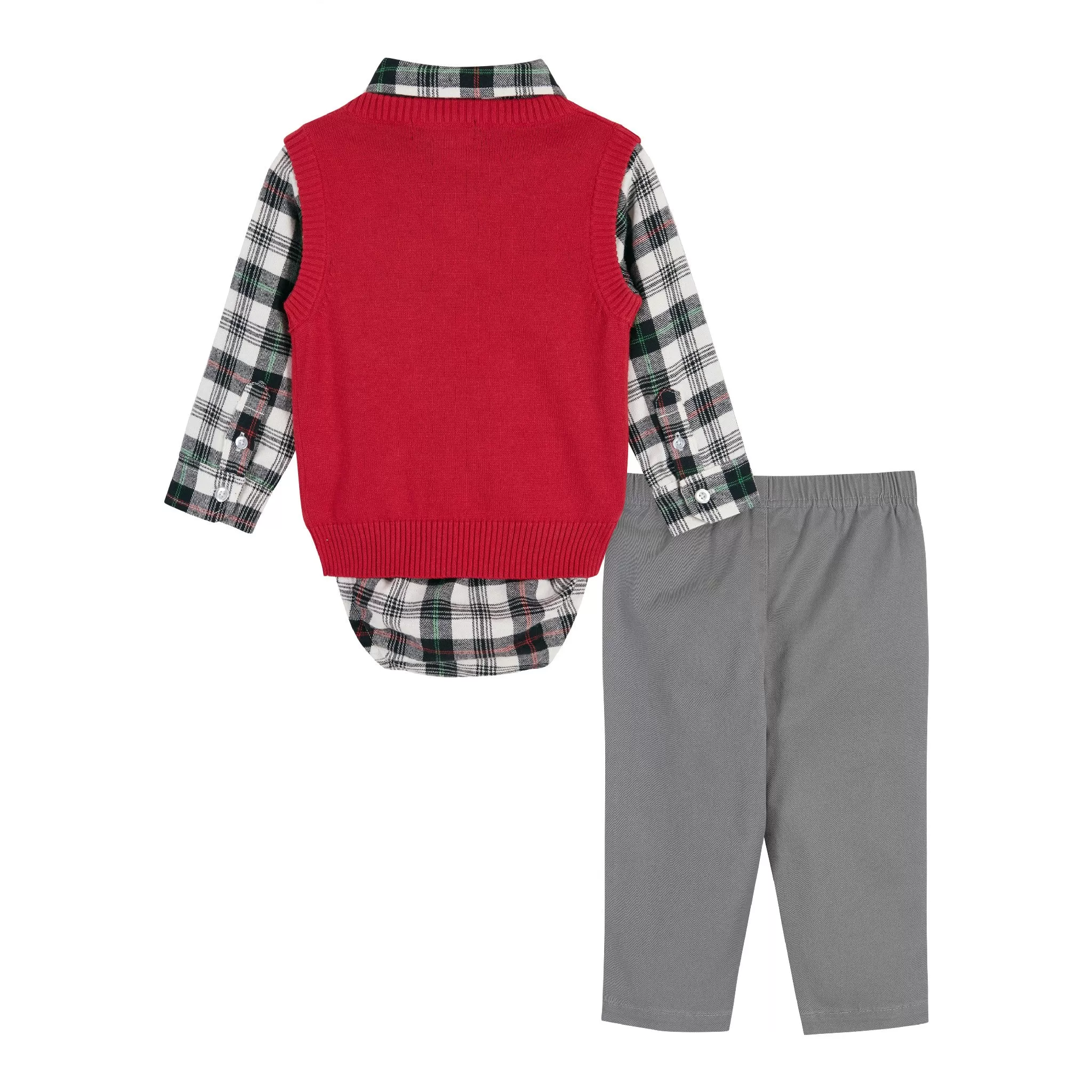 Infant White Plaid Buttondown w/ Vest Set  | White