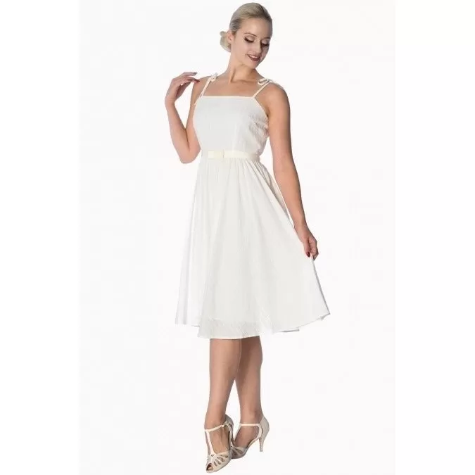 Ivory White Cotton Shoulder Strap Summer Swing Dress