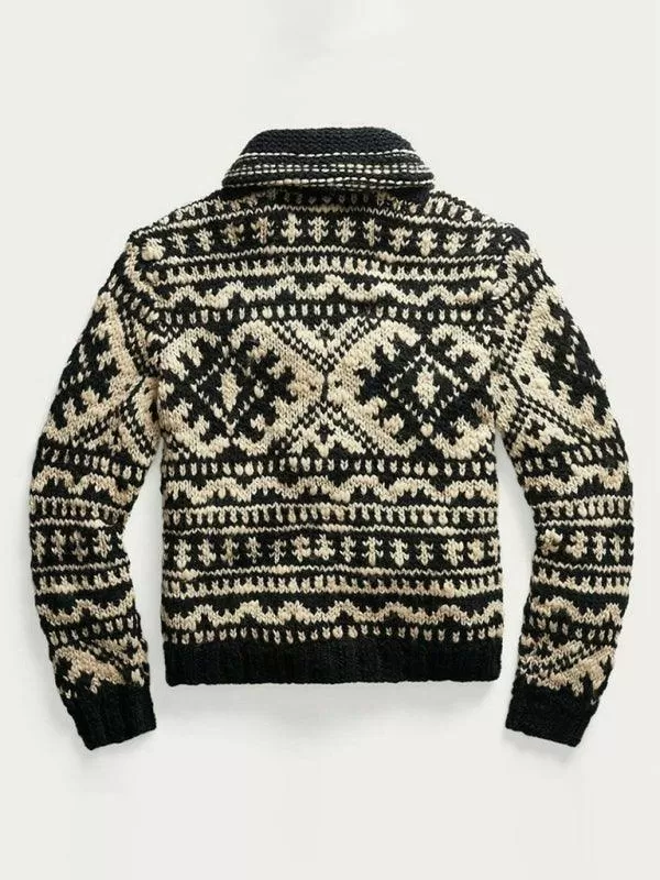 Jacquard Knitted Men Cardigan Sweater