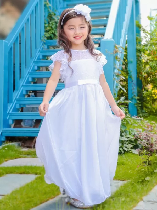 Jewel Neck Pleated Sleeveless Flower Girl Dresses Formal Kids Pageant Dresses