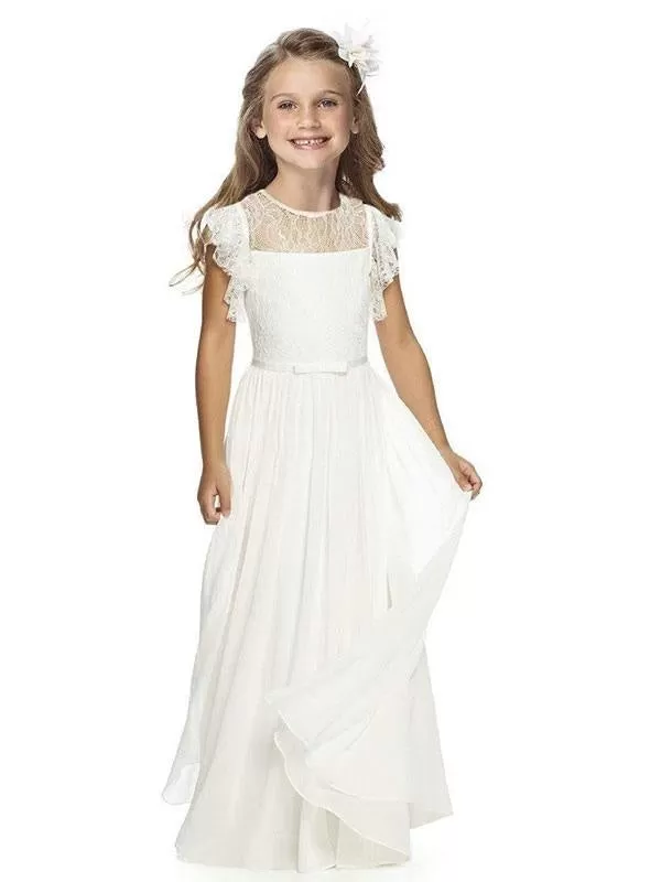 Jewel Neck Pleated Sleeveless Flower Girl Dresses Formal Kids Pageant Dresses