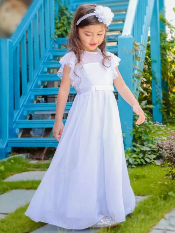 Jewel Neck Pleated Sleeveless Flower Girl Dresses Formal Kids Pageant Dresses