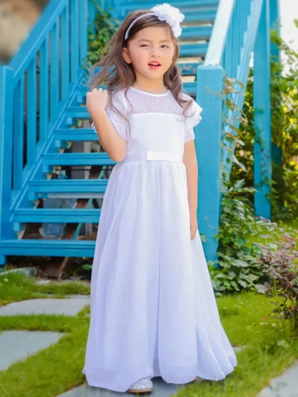 Jewel Neck Pleated Sleeveless Flower Girl Dresses Formal Kids Pageant Dresses