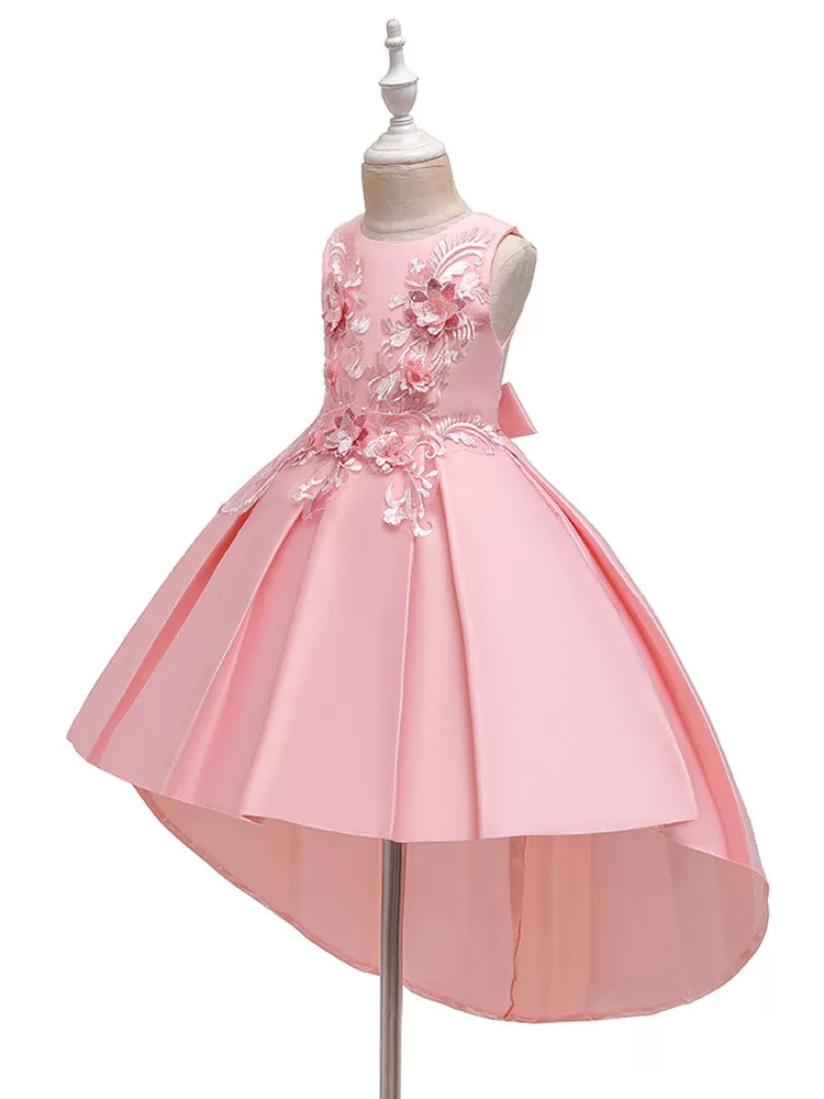 Jewel Neck Sleeveless Flower Girl Dresses With Train Princess Silhouette Formal Kids Pageant Dresses