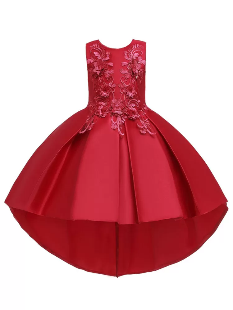 Jewel Neck Sleeveless Flower Girl Dresses With Train Princess Silhouette Formal Kids Pageant Dresses