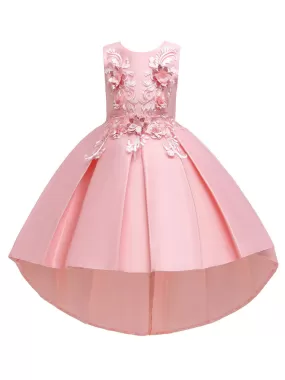 Jewel Neck Sleeveless Flower Girl Dresses With Train Princess Silhouette Formal Kids Pageant Dresses