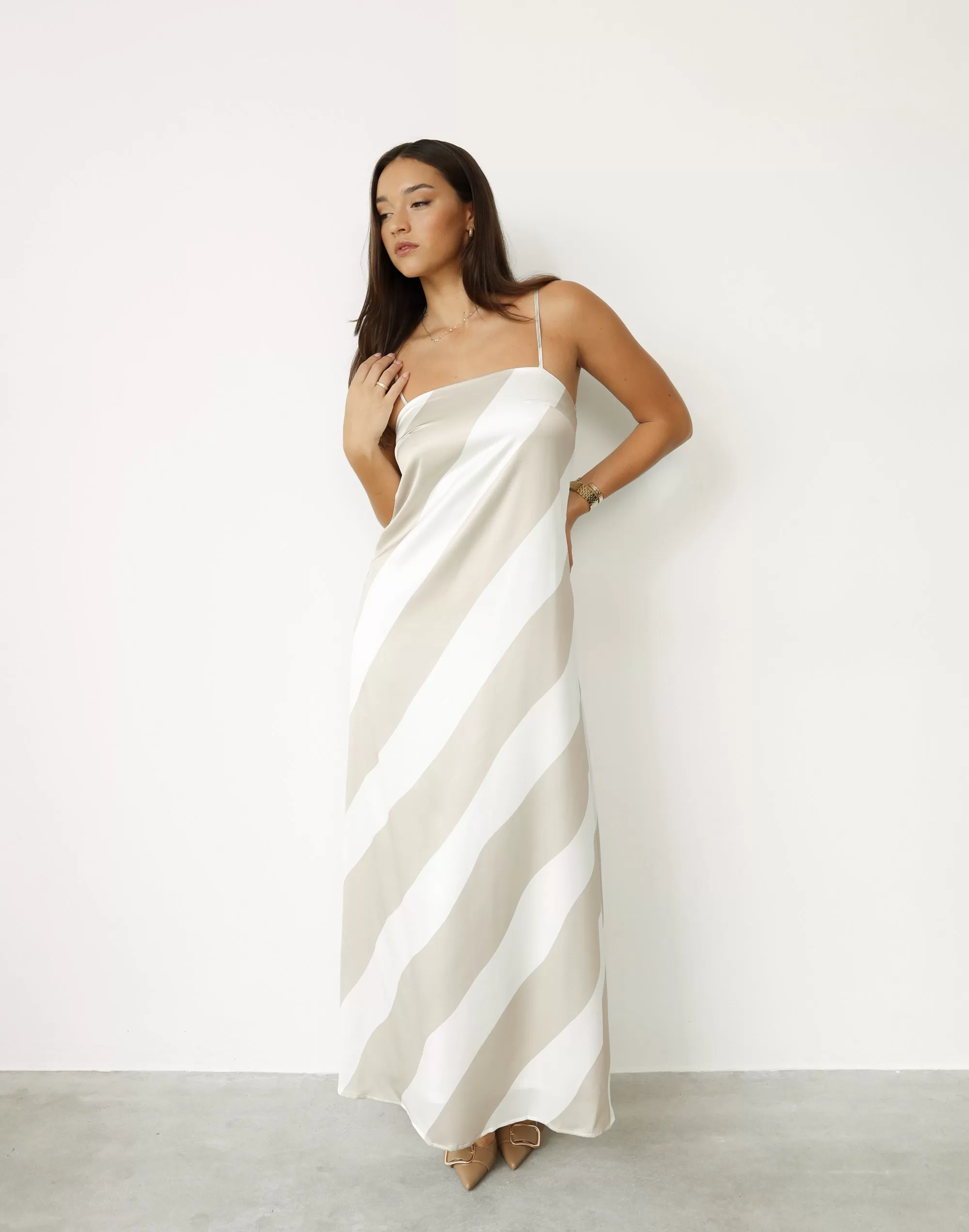 Kacey Maxi Dress (Beige Stripe)