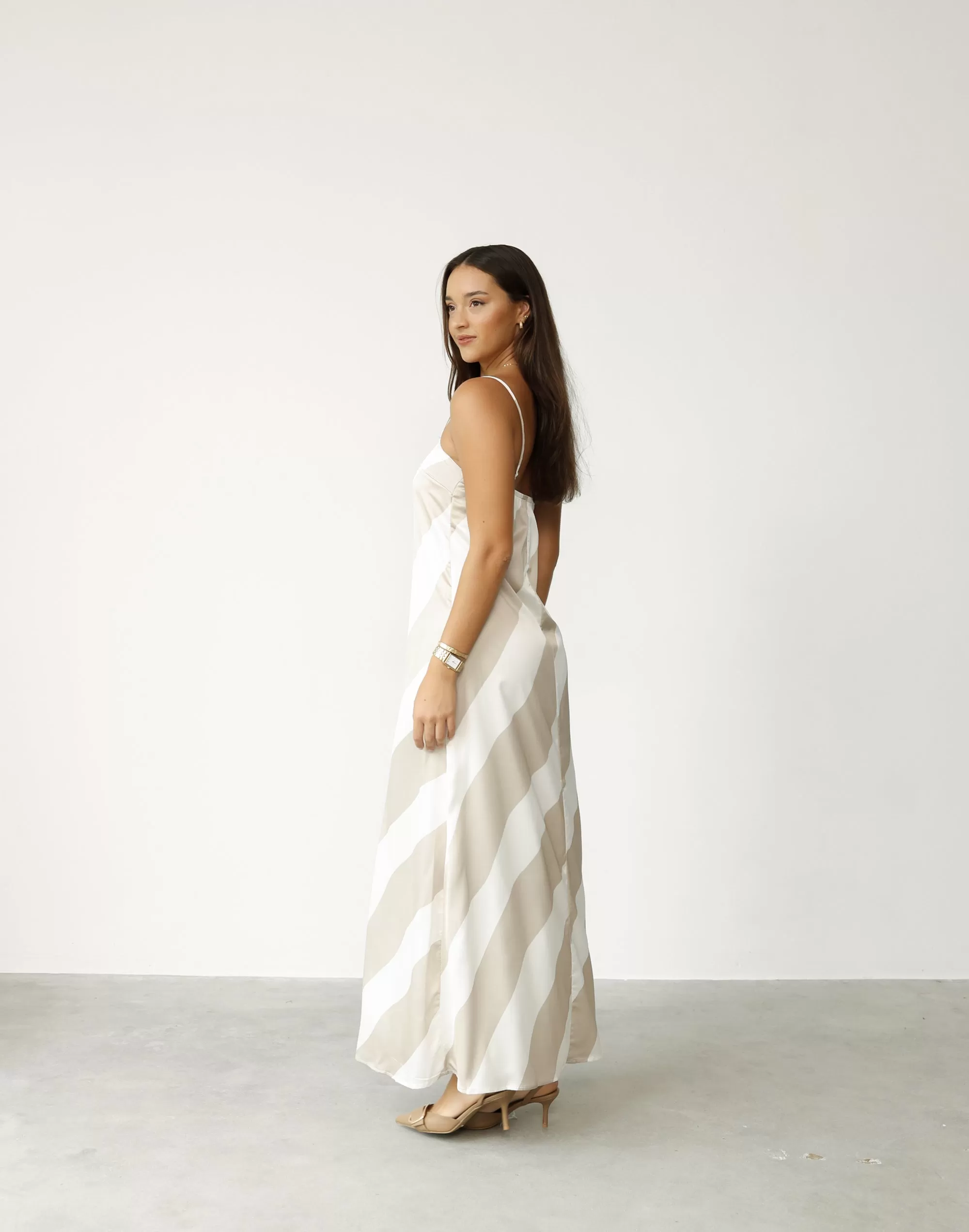 Kacey Maxi Dress (Beige Stripe)