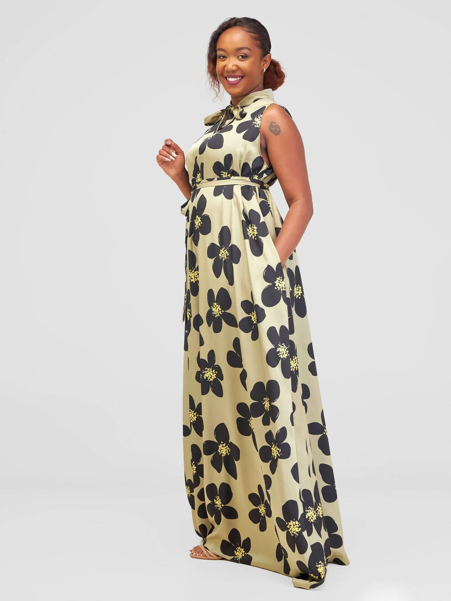 Kakiba Collection Sanaipei Floral Dress - Green / Black