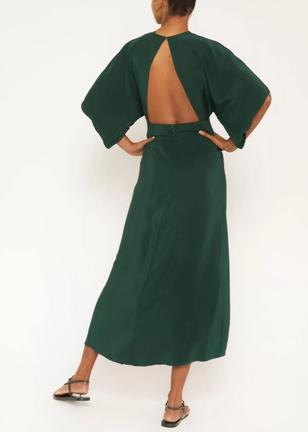 Kelly Emerald Silk Backless Dress