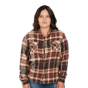 'KEY' Women's River Edge Button Down - Mahogany Plaid