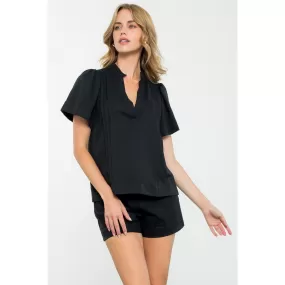 Kiana Black Short Sleeve V-Neck THML Top