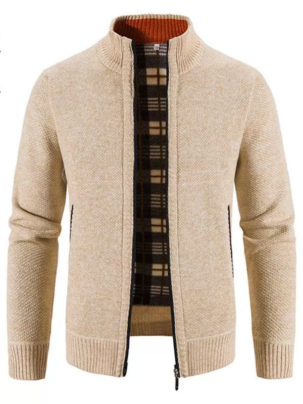 Knitted Collar Stand  Men Cardigan