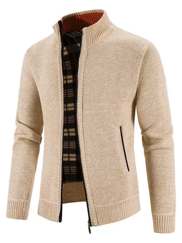 Knitted Collar Stand  Men Cardigan