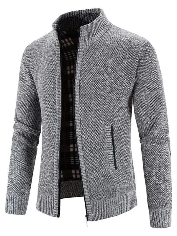 Knitted Collar Stand  Men Cardigan