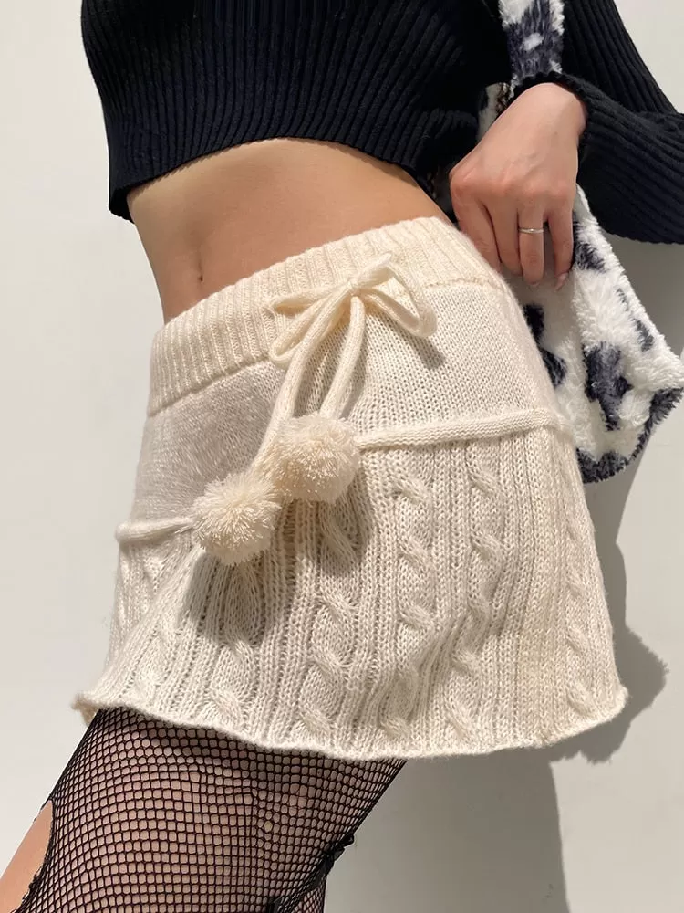 Knitted Low Waist Y2K Short Skirt Preppy Style Cute Girl Streetwear Aesthetic Fairycore Drawstring Womens Skirts